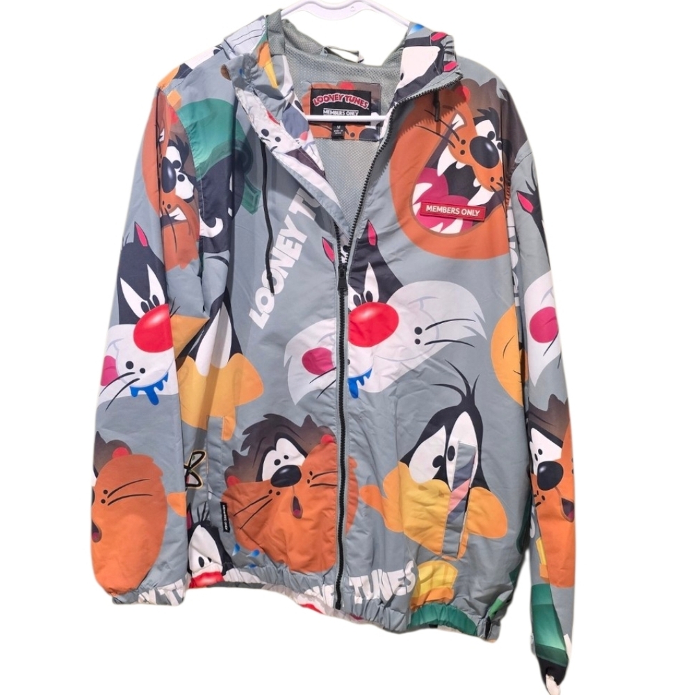 Members Only Multicolor Looney Tunes Windbreaker Jacket Size Medium